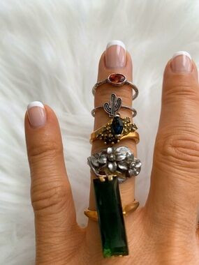 Mixed Metal and Gemstone Vintage Rings Green, Gold, Silver Tone